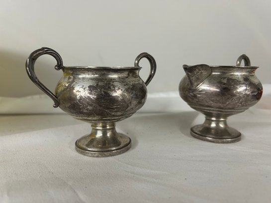 BNH Set Of Silver Fisher Sterling Weighted Sugar Bowl Creamer Set