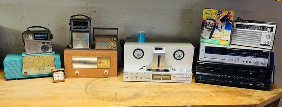 S1 Lot Of  Vintage Radios Akai Reel To Reel Model 77, Sharp Cassette Player, Motorolla Radio, Grundig, Onkyo