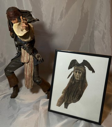 R1 NECA Pirates Of The Caribbean At Worlds End 18in Jack Sparrow Talking Figure And Artwork