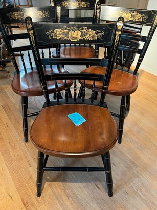 R6  Four Hitchcock Black And Maple Stenciled Chairs  35in Tall 18.5in Wide