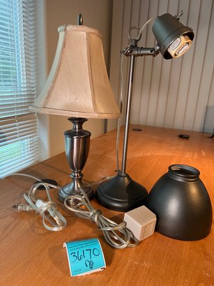 *lr6 Two Small Desk Lamps.  Metal Shade Fits, Just Missing Hold Screws.