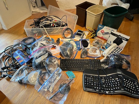 R6 Computer And Electronic Cables And Accessories.  Keyboards, Head Phones,  DVD Writer, Lexar 64gb Jumpdrive