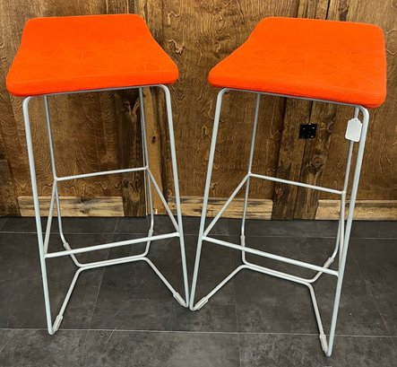 Two Linen And Metal Barstools