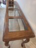 Wooden Table With Glass Pieces Top And Matching Stools By Drexel Heritage Furnishing