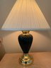 Lamp With Fabric Shade, Wooden Bedside Table