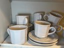 R3 Cupboard Full Of White Dishes Plates, Bowls, Mugs Clear Acrylic Bowls, Glass Sugar And Creamer, Porcelain