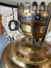 Glass Topped Coffee Table, Chair With Embroidered Seat, Lamp, Dried Hydrangeas In Vase, Picture Framr