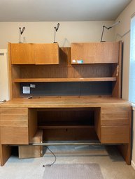 Handmade Wooden Stand-up Executive Desk With Brass Foot-rest And Overhead Lamps, Powerstrip. Located Upstairs