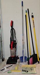R1 - Bissell Compact Vacuum With Assorted Brooms, Mops, Dusters, And Vacuum Accessories
