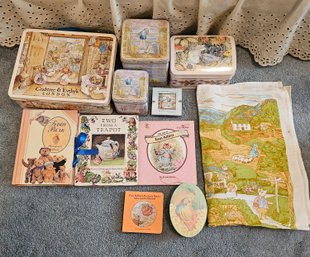 R7 Vintage Crabtree And Evelyn London Lunch Box, Pair Of Vintage Winnie The Pooh Tins, Brambly Hedge Tin, Bea