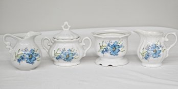 BNH Vintage Inarco Japan Porcelain Blue Flowers Creamer Pitchers And Sugar Bowls