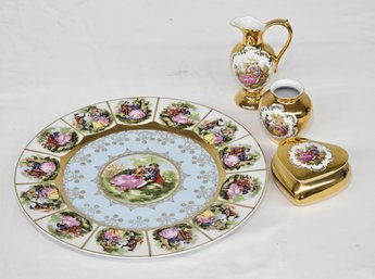 BNH Royal Vienna Love Story Dinner Plate, Creamer Pitcher, Vase, And Heart Jewelry Dish