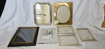 R5  Vintage Heirloom Quartz Gold Octagon Clock And Assorted Picture Frames