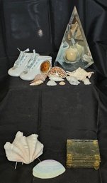 R5 Glass Mirror Tealight Candle Holder With Candle, Two Porcelain Baby Shoe Photo Frames, Six Glass Coasters,