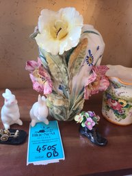 Vintage Vase Made In Czechoslovakia, Denton China England Shoe, Carriage Figurine, Goebel W Germany Bunnies