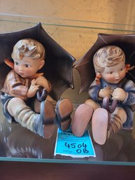 Hummel Vintage Boy And Girl With Umbrellas Figurines Made In W. Germany By W. Goebel.