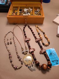 Jewelry Box, Sterling Earrings And Brooches,  And Costume Jewelry