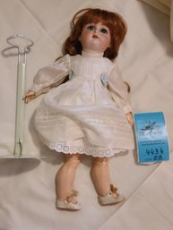 Antique Jointed 15in Doll With Stand, Clothes And Shoes.