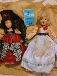 Vintage Dolls With Hand Made Clothes. About 11in And 14in.