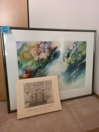 Original Watercolor Signed By Pat Dunlap. Framed Picture And Chronik Der Seefahrt Ship Photos