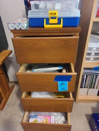 Wooden Drawer Cabinet  And Various Sewing Supplies
