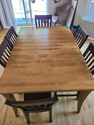 Wood Dining Table With Extra Two Leafs And Six Chairs. Table Is Bedard Made In Canada And Measures 63in X42in