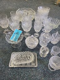 Glasses Of Various Styles And Sizes, Bowls Including 7 Floral Themed Bowls, Cream And Sugar And Other Glasswar