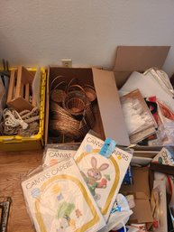 Various Crafts Supplies And Wicker Baskets