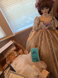 Doll With Stand 20in Tall And Ashton-Drake Victorian Serenity In Original Box With Certificate Of Authenticity