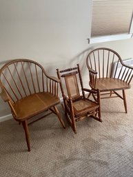 Two Wood Chairs And A Child Sized, Hand-carved Wood Rocking Chair From Nicaragua. Located Upstairs