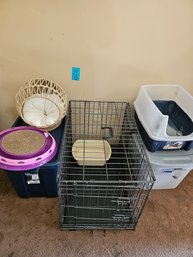 R13 Lot To Include Pet Supplies, Kennel, Mat, Food Bowls, Toys, Bed And Containers
