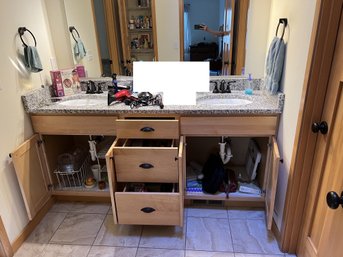 R10 Contents Of Bathroom. Storage Pieces, Scale,  Waterpik Flosser, Mirrors, Shavers, Lotions, Shampoos, Soaps