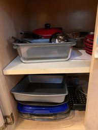 Can Opener, Metal Baking Pan, Cupcake Pan, Plates, Baking Dishes, Pyrex Holder, T-Fal Pot With Lid
