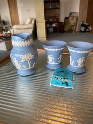 Wedgewood Vase Set And Jasper Ware Pitcher