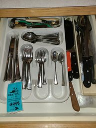 Kitchen Utensils Including Wusthof Classic Knives, Silverware, Pot Holders, Tea Towels, Batteries
