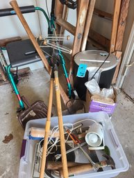 Three Wooden Ladders All Different Sizes, Sentinel Shredder With Extra Bags, Axe, Paint Rollers With Extenders