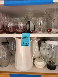 Colored Drinking Glasses And Other Glasses, Vases, Thermos Like Pitchers, Osterizer Blender