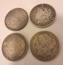 Four US Silver Morgan Dollar Coins