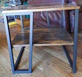 Side Table With Black Metal Framing And Wood Shelves