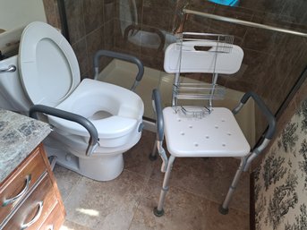 Shower Chair, Elevated Toilet Seat And Shower Caddy