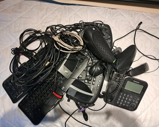 Computer Equipment, Desk Phone, Various Cables.
