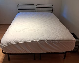 Double Mattress With Protective Padded Sheet  And Black Metal Bed Frame