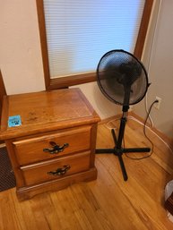 Wood Night Stand With Two Drawers Measuring 21in X17in X23in And Fan 36in Tall Working Conditions At The Time