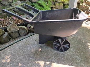 Plastic Wheelbarrow, Plastic Multipurpose Cart, Plastic Foot Stool, Two Garbage Cans With One Lid