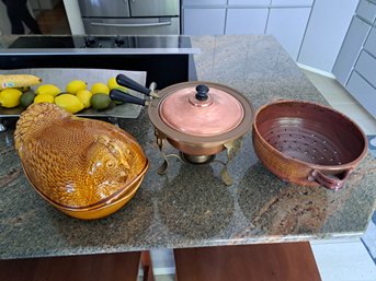 Roasting Pot, Cooper Chafing Pot, Ceramic Strainer