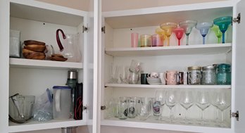 Various Drinking Glasses (plastic And Glass), Thermos, Pitchers, Wood Bowls, Vases, Coffee Cups