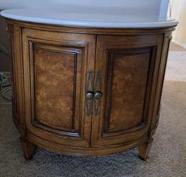 Wood And Marble Round Drum Cabinet