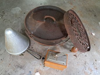 Cast Iron Dutch Oven, Cast Iron Trivet, Manual Coffee Grinder, Canning Strainer.