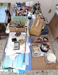 Various Art Supplies And Folding Table