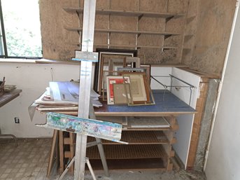 Easel, Wall Shelving, Pictures Frames, Postcards, Sketch Books, Handmade Graphing Table With Shelving